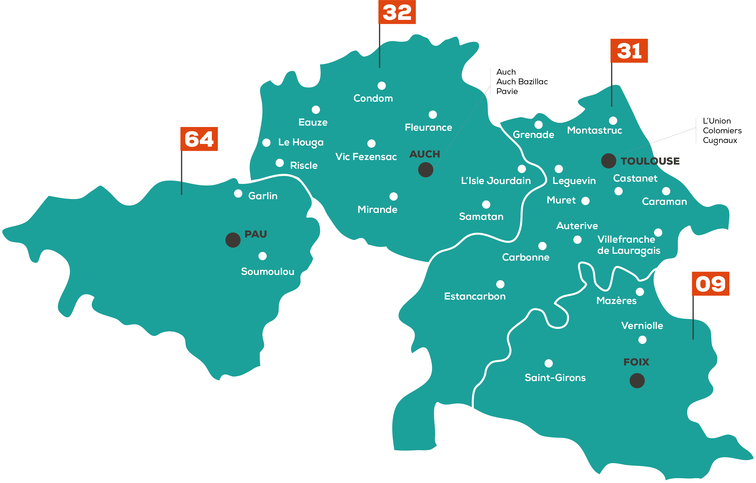 Carte des implantations Cerfrance GO