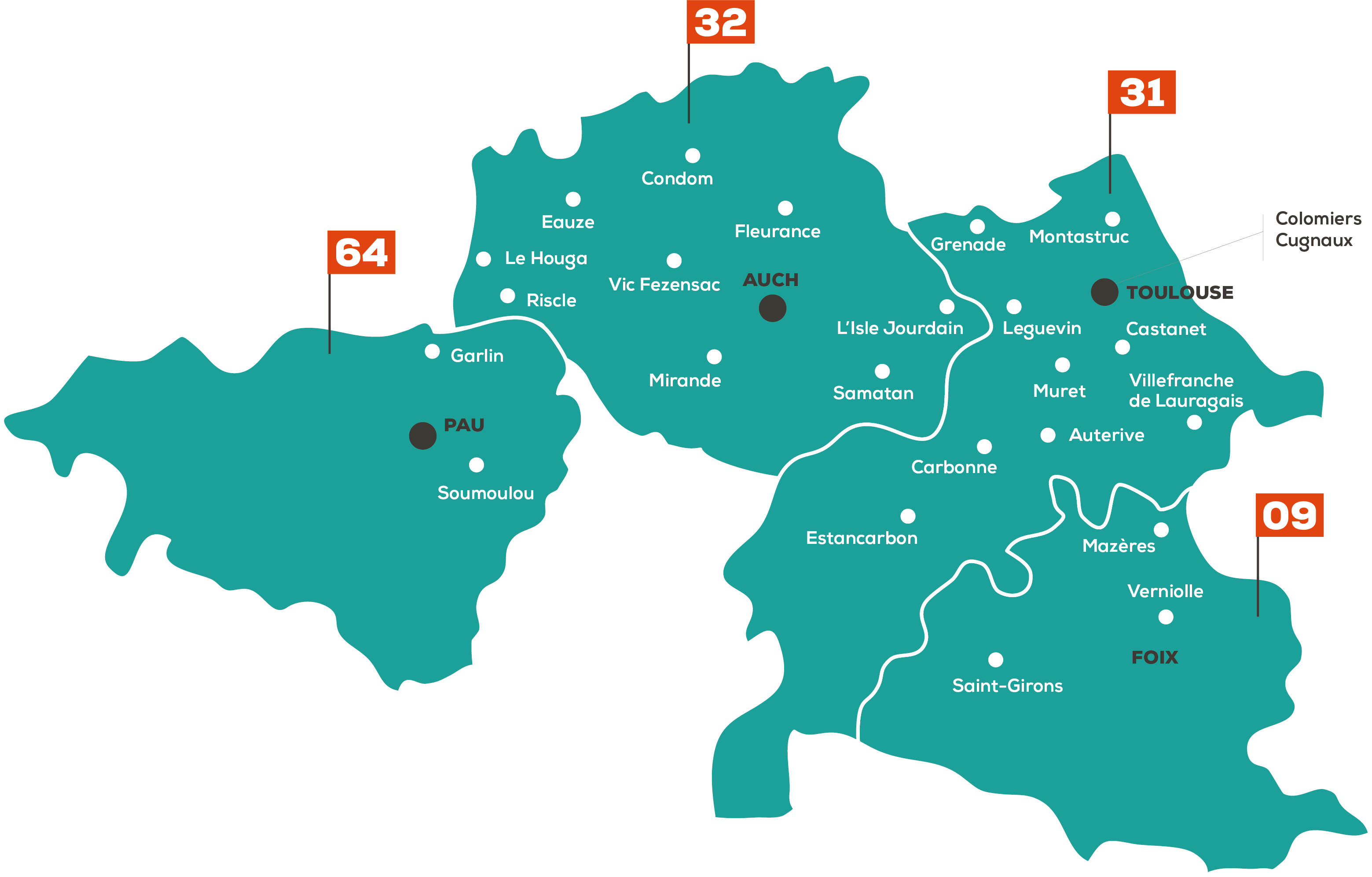 Carte des implantations Cerfrance GO